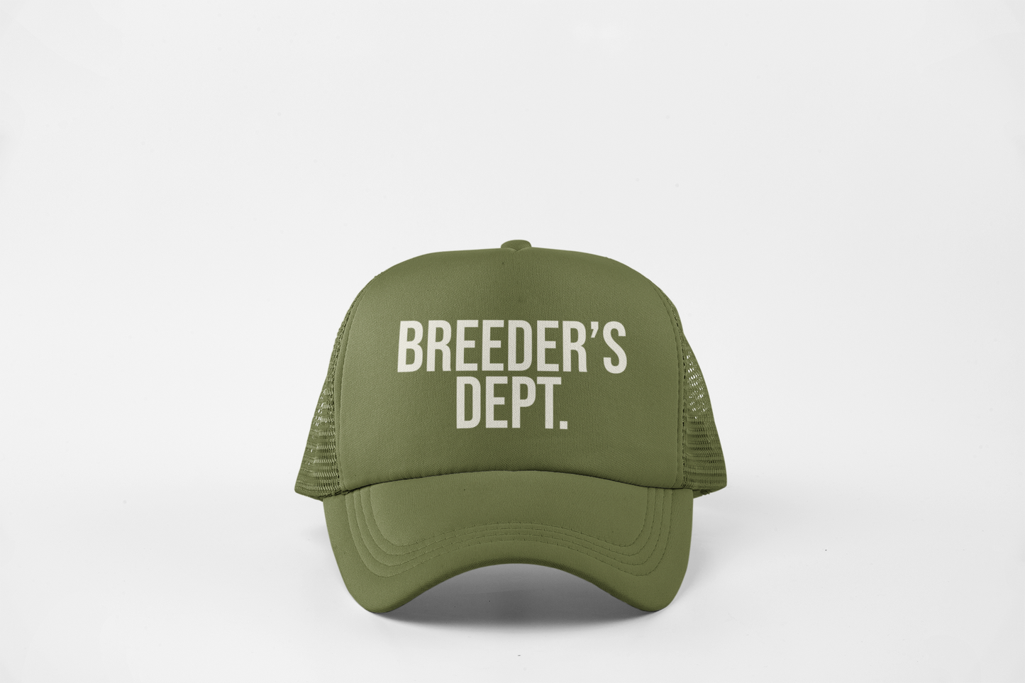 Olive Green & Tan Breedes Dept. Trucker Hat