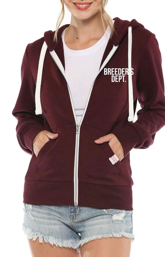 Maroon Breeders Dept Women’s Active Long Sleeve Fleece Zip Up Hoodie
