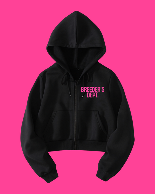 Crop Top Zip Up Hoodie Black/Pink