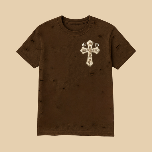 Brown Distressed BD Cross Breeders Department Old English Tee